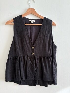 Linen Peplum Button Front Top